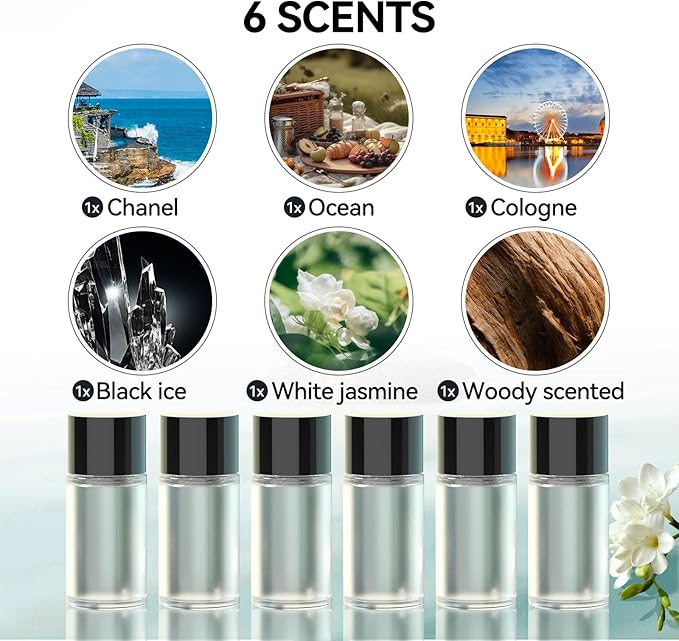 Smart Car Air Freshener & Essential Oil Diffuser – USB Rechargeable, Auto On/Off, with 6 Premium Oils | Long-Lasting Scent for Car, Office, Home