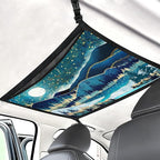 Moon Mountain Car Ceiling Cargo Net Pocket Hanging Storage Bag with Zipper 31.5"x21.6" Double-Layer Mesh Car Roof Storage Organizer Long Road Trip Truck SUV Travel Camping