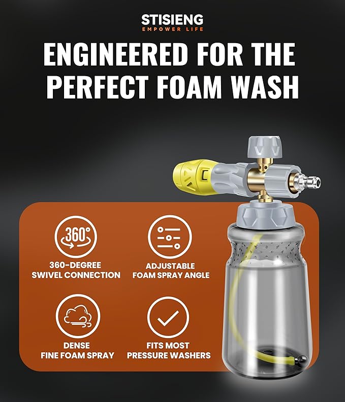 Professional Foam Cannon for Pressure Washer, 1L Wide Mouth Foam Sprayer with Adjustable Nozzle, Heavy Duty Soap Cannon Kit Includes 1.2mm & 1.25mm Orifice for Car Wash