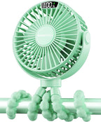 SWEETFULL Portable Stroller Fan with LED Display, 4 Speed Rechargeable Mini Clip On Fan, 360° Rotate Flexible Tripod Better Cooling Small Baby Fan for Car Seat Crib Travel Bike Treadmill (Green)