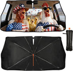 American Flag Chicken Car Windshield Sunshade Umbrella Funny Rooster Singing Sun Shade for Car Windshield Umbrella Upgraded Sunshades Blocks UV & Heat Front Window Shades for SUV Sedan Auto
