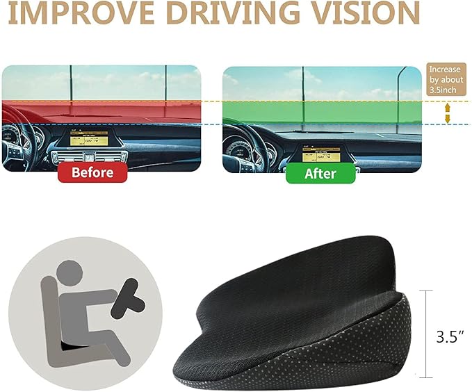 Car Seat Cushion - Memory Foam Car Seat Pad - Sciatica & Lower Back Pain Relief - Car Seat Cushions for Driving - Road Trip Essentials for Drivers(Black)