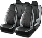 Skechers Memory Foam Car Seat Covers, Leather High Back Seat Covers Quilting Design,Waterproof Sports Car Seat Covers Full Sets,Airbag Compatible, Universal Fit for Most Cars, SUVs,Trucks,Gray