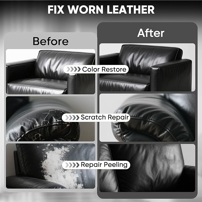 Leather Recoloring Balm - Scratch Repair & Color Restore Kit for Faded Leather, Leather Couch & Car Seats - 12OZ Leather Restorer Balm for Furniture, Auto Interior, Vinyl, Accessories (Black)