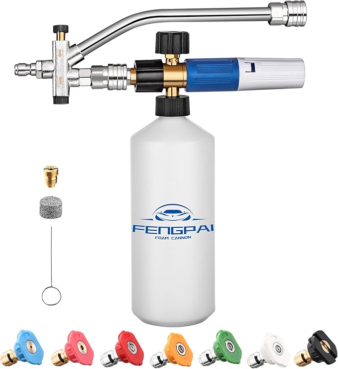 FENG PAI Pressure Washer Foam Cannon with Dual Connector Accessory & 7 Power Washer Sprayer Nozzles, Double Tip Attachment For Soap Cannon, 1/4" Quick Connect, 3600 PSI
