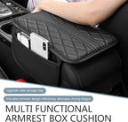 Car Center Console Cover, Leather Auto Armrest Cover with 2 Storage Bags, Universal Cars Armrest Cushion, Vehicle Interior Accessories Protector for Sedan, SUV, Truck (Gray)