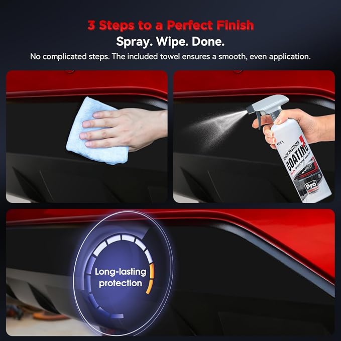 Black Restorer Trim Coating Spray - Advanced Ceramic Protection for Plastic, Rubber, Vinyl on Cars, Trucks, SUVs | Quick Spray, UV Shield, Restores & Protects, 16.9 fl oz