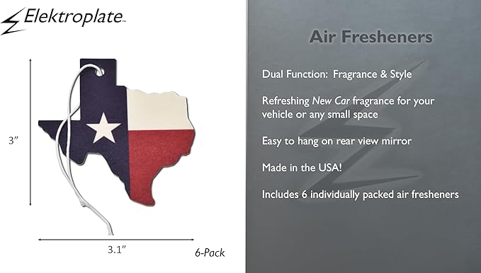Elektroplate Texas Flag Automotive Air Fresheners for Vehicles | New Car Scent (6-Pack) | Made in the USA