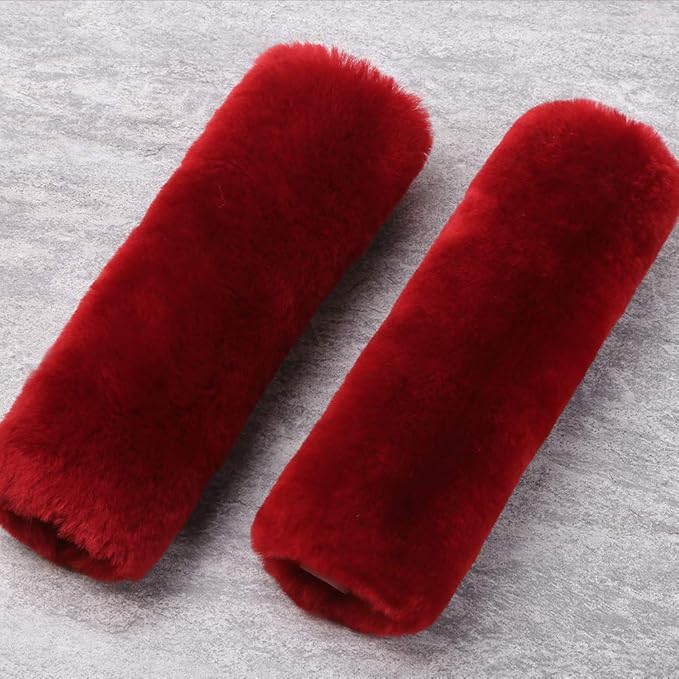 OGLAND 2 Pack Genuine Sheepskin Wool Car Seat Belt Pads for Auto Car Seatbelt Covers, Soft Shoulder Pad, Neck Cushion Protector(Claret)