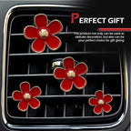 4 PCS Daisy Flower Car Air Freshener Vent Clips, Cute Car Accessories Air Conditioning Outlet Clips for Women, Universal Charm Interior Decor (Red)