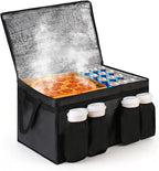 Bodaon Insulated Grocery Bags with 4 Cup Holders -Insulated Bags for Food Delivery with Zippered Top, Food Carrier for Catering, Pizza Bag and Cooler Bag for Takeout, Picnic, Shopping, Car Use