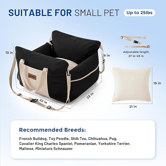 Dog Car Seat for Small Dogs - Waterproof Pet Booster Seat for Car with Clip-On Safety Leash, Soft Travel Carrier for Puppy up to 25 lbs, Memory Foam Filling & 2 Adjustable Buckles Houndstooth