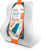 BLACK+DECKER Memory Foam Lumbar Support Pillow with Cooling Gel – High Back Lumbar Cushion for Office, Car, Wheelchair & Airplane – Ergonomic, Pain Relief, Adjustable Strap, Washable Cover,Grey/Black