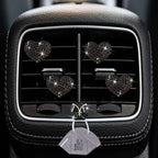 Black Heart Air Vent Clips, 4 Pcs Bling Heart Air Fresheners Vents Clips Diamond Car Interior Decor Charm Cute Car Accessories + Cute Butterfly Mask Hook