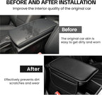 Car Center Console Cover, 11.6"×8.3" Leather Car Armrest Cushion Pad with 2 Storage Pockets, Comfortable Arm Rest Box Cover Mat for Most Vehicles, Universal Interior Accessories (Black)