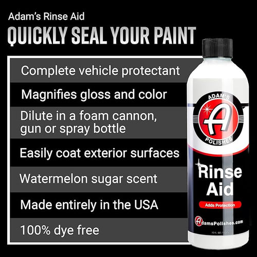 Adam's Polishes Rinse Aid 16oz - Enhances Gloss, Slickness, Color - Use With Foam Gun or Foam Cannon - Ceramic Coating Silica Infused Complete Vehicle Protectant and Exterior Sealant