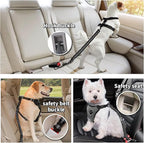 Dog seat Belt for car,2Pack 3-in-1 car Harness for Dogs Safety seat Belt Bungee,Dogs Seats Belt stether with Buckle&Hook Latch,Adjustable Reflective Dog seat Belts with 360° Lockable Buckle(Black)