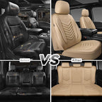 CAR PASS 3D Foam Faux Leather Car Seat Covers Full Set,Waterproof Tan Leather Seat Cover for Cars,Luxury Universal Fit Anti-Slip for SUV Truck Sedan Automotive,Armrest Airbag Compatible,All Beige