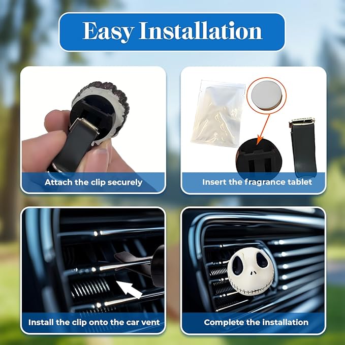 GENANY 3D Resin Horror Nightmare Skellington Car Air Freshener Vent Clips, Spooky Car Freshener, Horror Air Freshener, Gothic Gifts for Women and Men, Funny Spring Gifts For Movie Fans