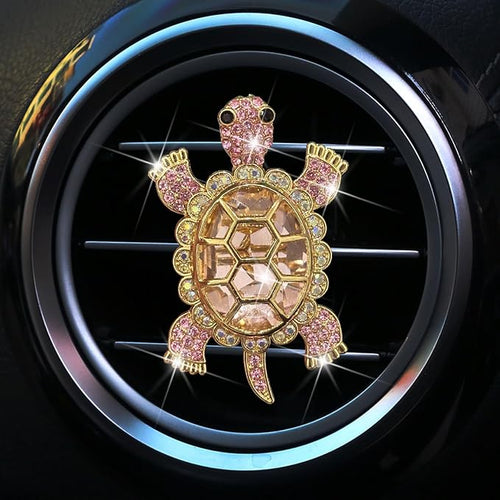 2 PCS Car Air Vent Clip Accessory, Air Vent Decor Charm, Car Interior Accessories Air Freshener (NO REFILL PADS) for Women, Rhinestone Crystal Air Conditioner Outlet Decoration (Pink Turtle)