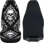 Skull Flower Car Seat Covers Front Seats Only Breathable Stretch Polyester Fabric Cover Easy to Install Car Accessories Universal Fit for Most Vehicle