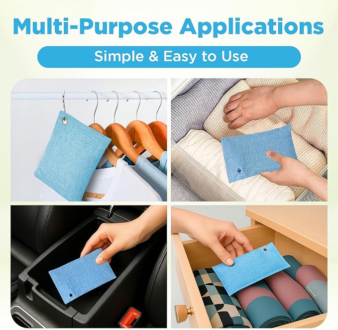 Closet & Dresser Odor Eliminator - Activated Charcoal Odor Absorber for Small Spaces, Air Fresheners for Home, Natural, Non-Toxic Air Freshener for Closet & Drawers - 4 Pack