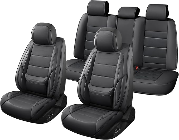 Car Seat Covers Full Set Custom Fit for Chevrolet/Chevy Blazer 2019-2025 2026 - Premium Faux Leather with Lumbar Support, Breathable, Waterproof, Anti-Slip, Durable, Easy to Install (Black,Full Set)