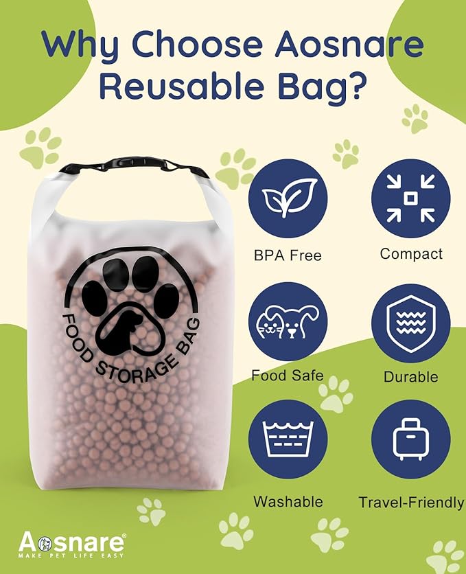 25 Cups Pet Food Storage Bag for Travel - Transparent Leak-Proof Dog Food Container with Roll-Top Closure, Keeps Kibble Fresh for Camping Trip, Dog Boarding, Weekend Getaways