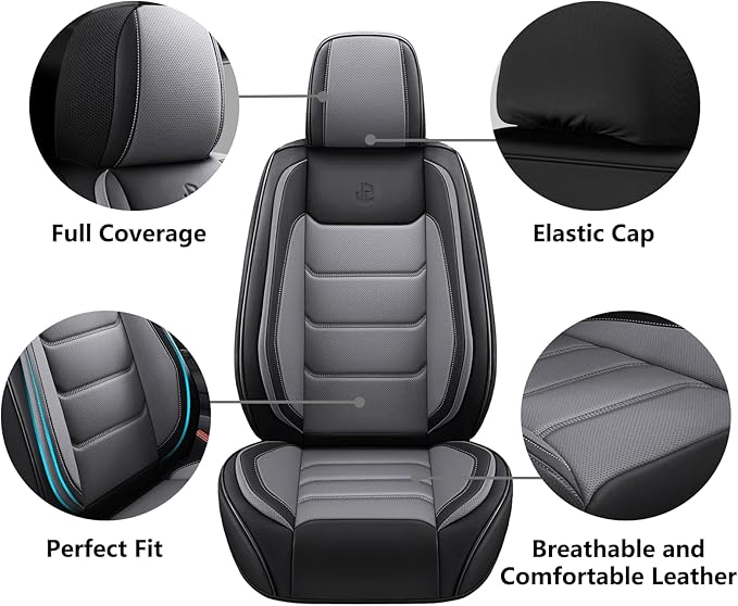 Full Coverage Faux Leather Car Seat Covers Full Set,Automotive Seat Covers for Cars,SUVs Pick-up Truck, Car Seat Cushion, Black and Grey Seat Covers for 5 Seats