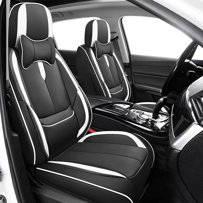 Fit for 98% of Mercedes Benz Car Seat Covers with Headrests, Premium Nappa Leather Seat Cover, Fully Wrapped Protect Modern Style Seat Cover (2-Seat Luxury, Black & White)