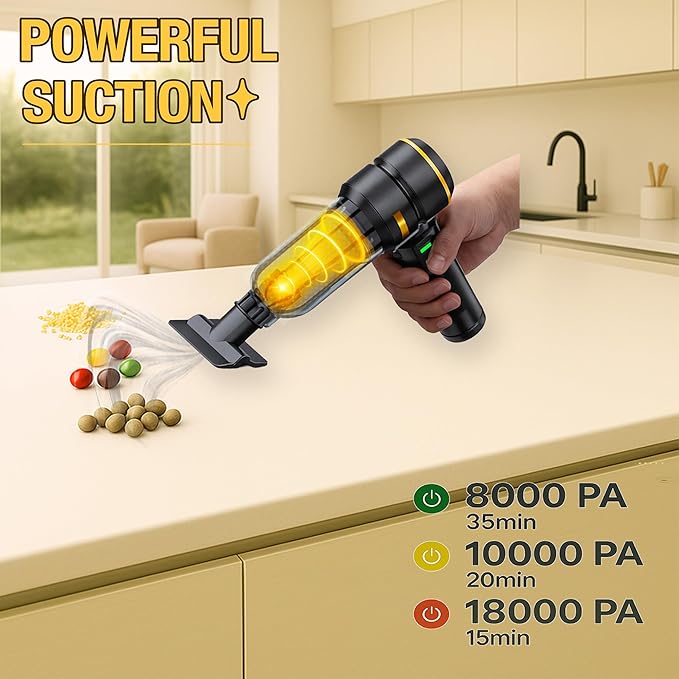 Handheld Car Vacuum, Cordless Portable Vacuum Cleaner with 18000Pa Suction, USB-C Rechargeable, Mini Vacuum for Car, Home, Office, Pet Hair Remover Glove (Black)