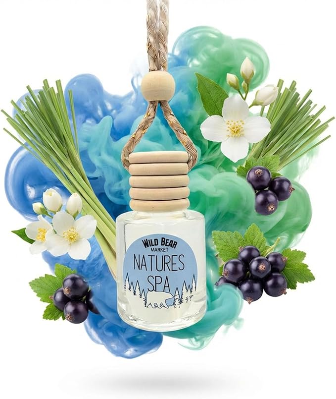 Natures Spa Hanging Car Air Freshener Diffuser, Long Lasting Natural Fragrance Oil Car Freshener, Glass Bottle, Auto Air Deodorizer, Made in USA Toxin Free