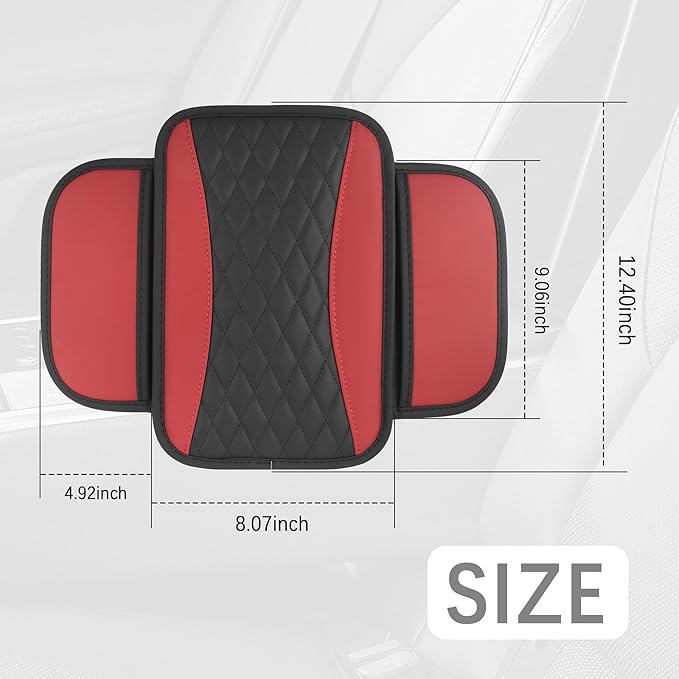 Patchwork Leather Center Console Covers for Cars,Upgraded Arm Rest Cover for Car with Side Storage Pocket for Car Seat Organizer,Middle Console Cover Stylish Car Decoration (Red)