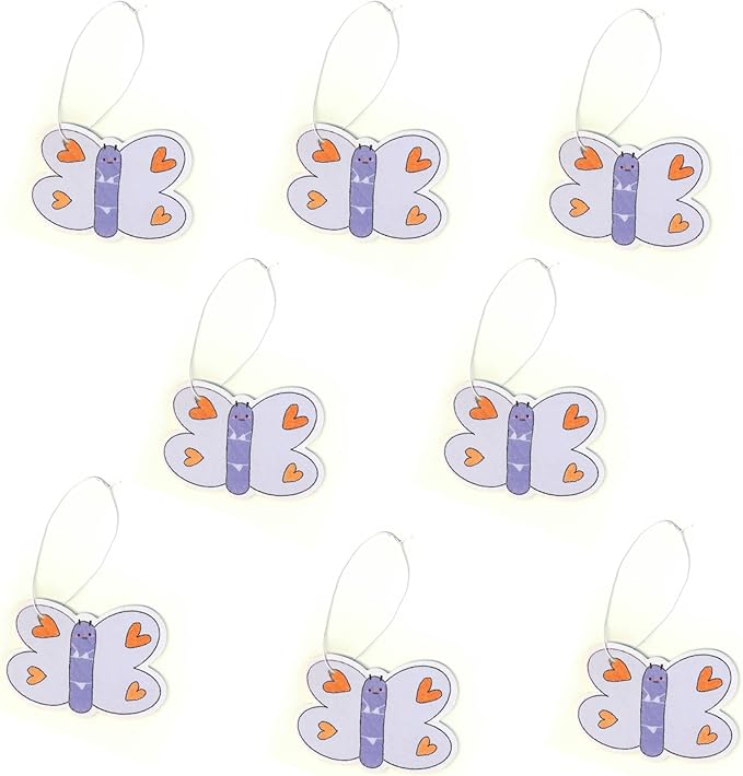 A&D Hanging Air Freshener for Car, Home, Office, Bathroom | 8 Pack | Multiple Designs & Scents (Bikini Tree|Heart|Fish|Bee|Waterdrop|Sock|Golf Ball|Bikini Butterfly) (Bikini Butterfly (Jasmine))