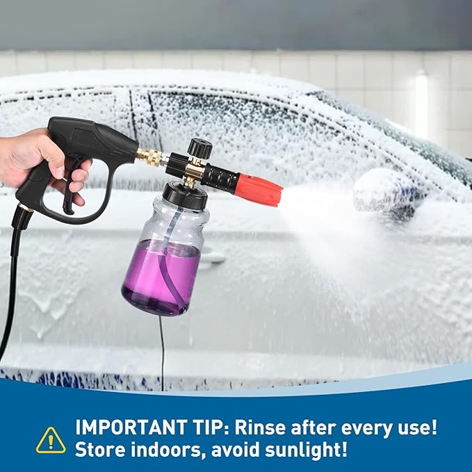 Foam Cannon for Pressure Washer, 1L Thick Foam Lance Soap Dispenser for Car Washing with Adjustable Thick Foam with 1/4 Inch Quick Connector, Foaming Mesh, Stainless Steel Nozzle