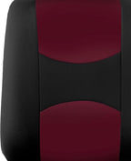 FH Group Car Seat Covers Flat Cloth Automotive Burgundy Full Set, Rear Solid Bench Universal Fit Combo Steering Wheel Cover & Seat Belt Pads Car Seat Protector Cars Trucks SUV Interior Accessories