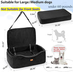 Dog Car Seat for Large Dogs up to 60 lbs or 2 Small Dogs with 4" Memory Foam, Back Seat Medium Pet Booster Seat with Triple Safety Belts, Adjustable Leashes, Detachable/Washable (Dark Black, Large)