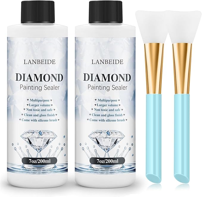 LANBEIDE Updated Diamond Painting Sealer 200ML with Silicone Brush 2 Packs, 5D Diamond Painting Glue Sealer for Diamond Art Coaster Permanent Hold & Shine Effect Conserver for Jigsaw Puzzles (14 OZ)