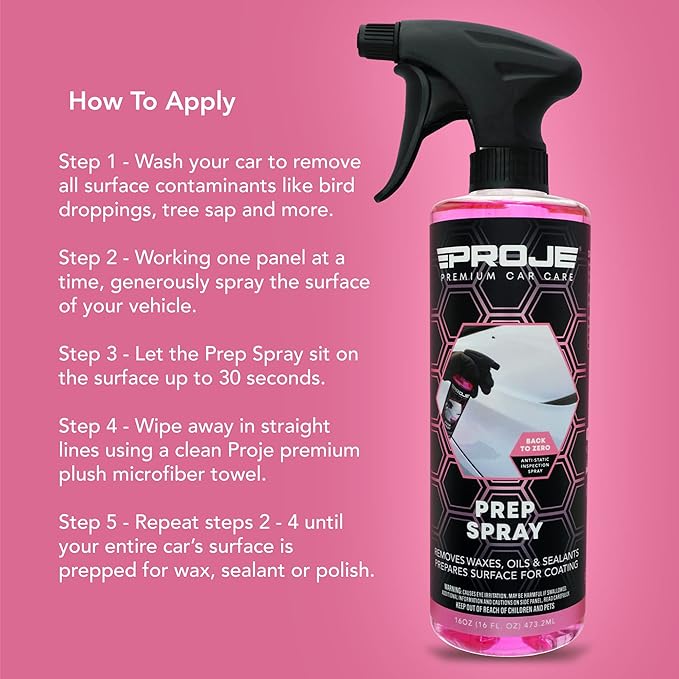 PROJE' Premium Car Care Ceramic Coating & Prep Spray (16oz) | Professional-Grade Ceramic Hydrophobic Wax & Sealant Polish & Prep Spray Removes 99.9% of contaminants for Cars RVs Motorcycles and ATVs