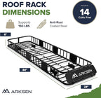 ARKSEN 84"x23"x6" Long and Narrow Car Roof Rack Cargo Carrier Rooftop Basket & Net, Heavy Duty Weather Resistant Luggage & Camping Gear Storage for Car, Truck or SUV Transport