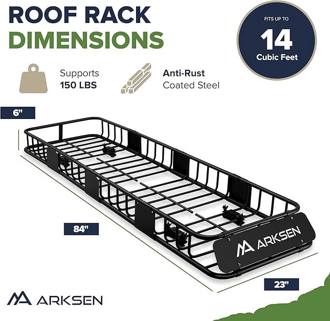 ARKSEN 84"x23"x6" Narrow and Long Roof Rack Cargo Carrier Car Rooftop Basket, Heavy Duty Weather Resistant Luggage & Camping Gear Storage for Car, Truck or SUV Transport