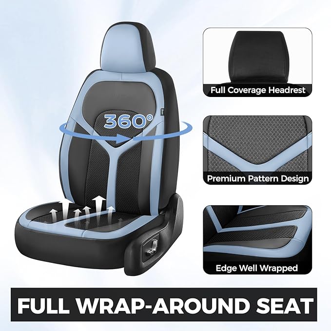 FLORICH Car Seat Covers Front Seat, Universal Seat Cover 2 Seats, Automotive Seat Covers with Mesh Leather, Waterproof Car Seat Protector, Breathable Car Seat Cushion for Most Car SUV Truck Blue