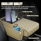 Hovom Car Center Console Cover, 13.39"×7.87"×2.76" Leather Armrest Cover for Cars, Memory Foam Armrest Pillow with Pocket, Cup Holder & Phone Slot, Universal Vehicle Arm Rest Cushion Pad (Beige)