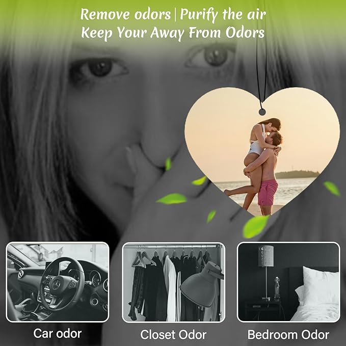 Custom Air Fresheners with Picture - Photo Air Freshener for Car,Double-Sided Customized Photo Text, Personalized Gift for Boyfriend Men Car (Heart)