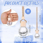 60 Pcs Hanging Car Air Freshener Car Diffuser Bottle Empty Glass Perfume Bottles Air Freshener Diffuser Bottle Pendant for Essential Oils Fragrance Aromatherapy Ornament Decor (Round Diamond)