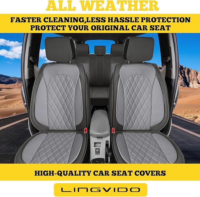 LINGVIDO Car Seat Covers Full Set (5 Seats) - Premium Perforated Nappa Leather, Waterproof Shield, Omni-Adapt Fit SUVs Sedans, Ultimate Family & Pet Protection