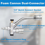 DUSICHIN Foam Cannon Snow Foam Lance Dual Ended Shift Valve For Pressure Washer, 5 Nozzle Tip Holder Dual Connector Wide Mouth Soap Cannon 5 Power Washer Sprayer Nozzles 1/4" Quick Connect Soap Cannon