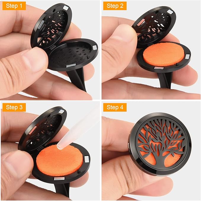 2 Pieces 316l Car Aromatherapy Essential Oil Diffuser Air Freshener with Vent Clip 48 Felt Pad Christmas Gift for Women Men(Tree Patterns)