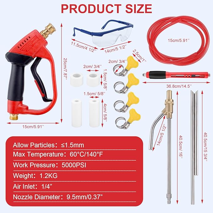 Pressure Washer Sand Gun Blaster Kit with Gun, 5000 PSI Sand Gun Blaster for Pressure Washer with Extension Wand & 4 PCS Replacement Nozzle & 1/4'' Quick Disconnect