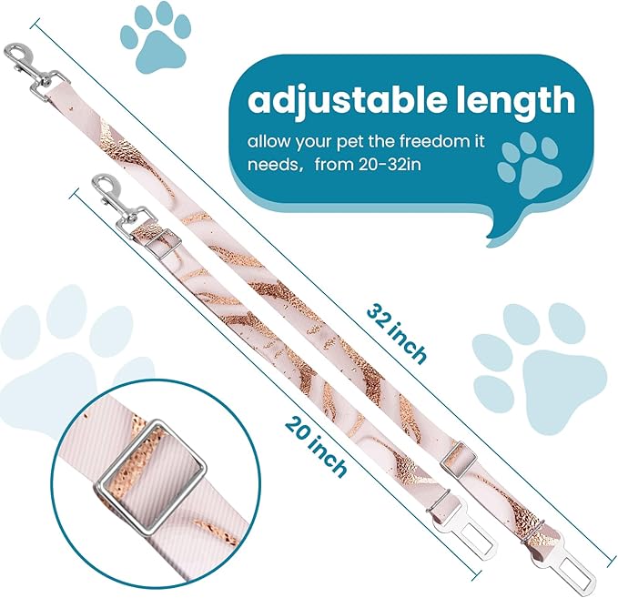 Adjustable pet cat and Dog car seat Belt，The Lanyard is Flexible and Adjustable from 20 to 33 inches (Golden Marble + Blue Marble)